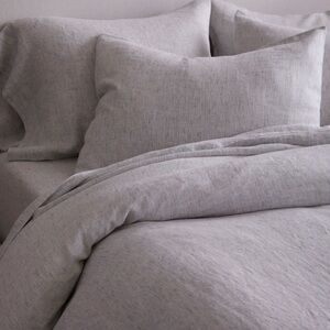 Quince European Linen Twin Duvet Cover Grey/White Minipinstripe Set with Sham
